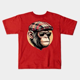 Monkey wearing newsboy hat and eyeglasses Kids T-Shirt